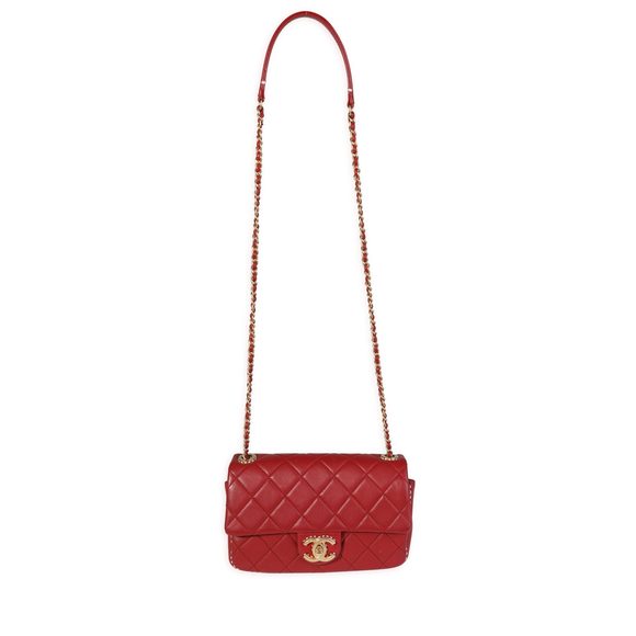 Chanel Red Quilted Lambskin Small Stitched Single Flap Bag - Picture 4 of 8